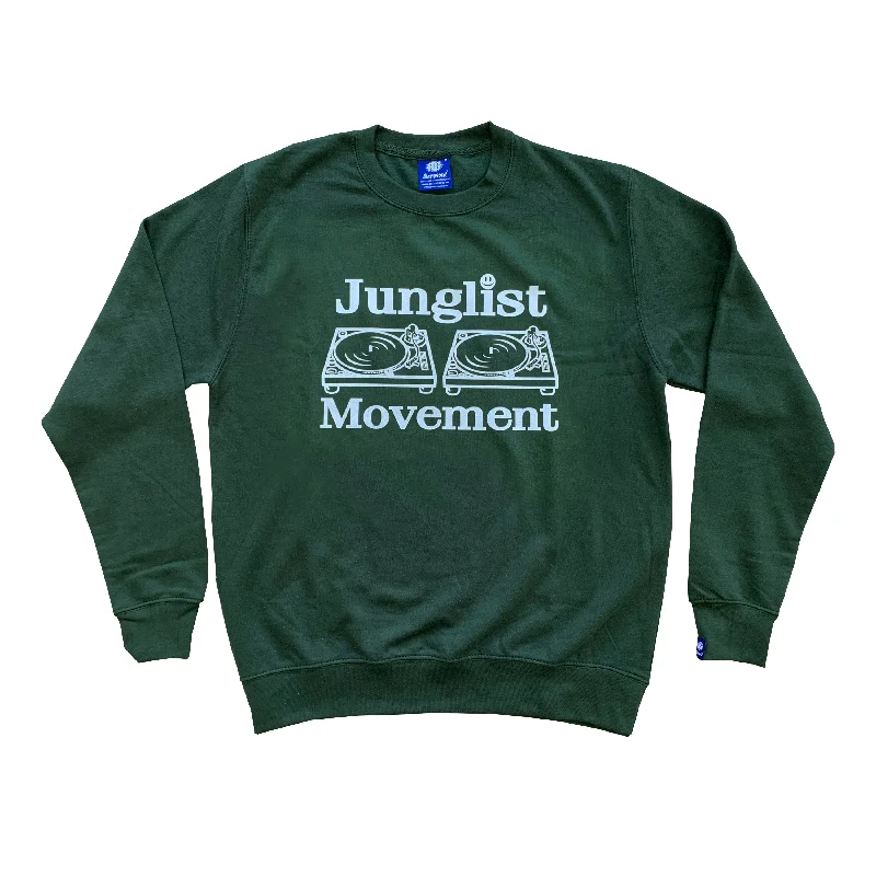 men's workout sweatshirts-Junglist Movement Sweat Bottle Green (White)