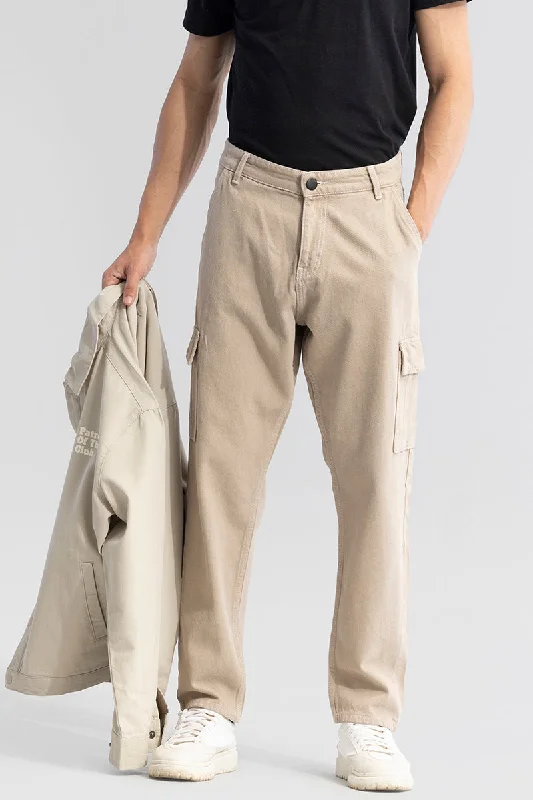 men's khaki pants-Cosmic Cream Baggy Fit Jeans