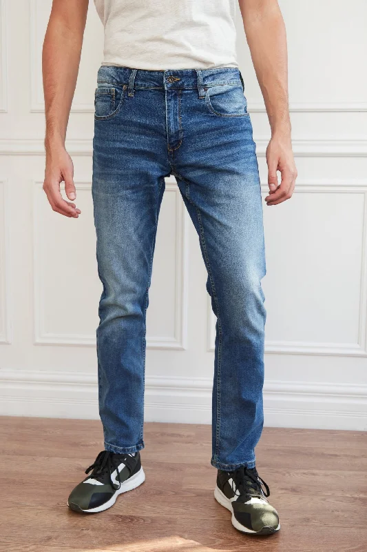 men's stretch jeans-Jeans bleu moyen coupe régulière - Homme