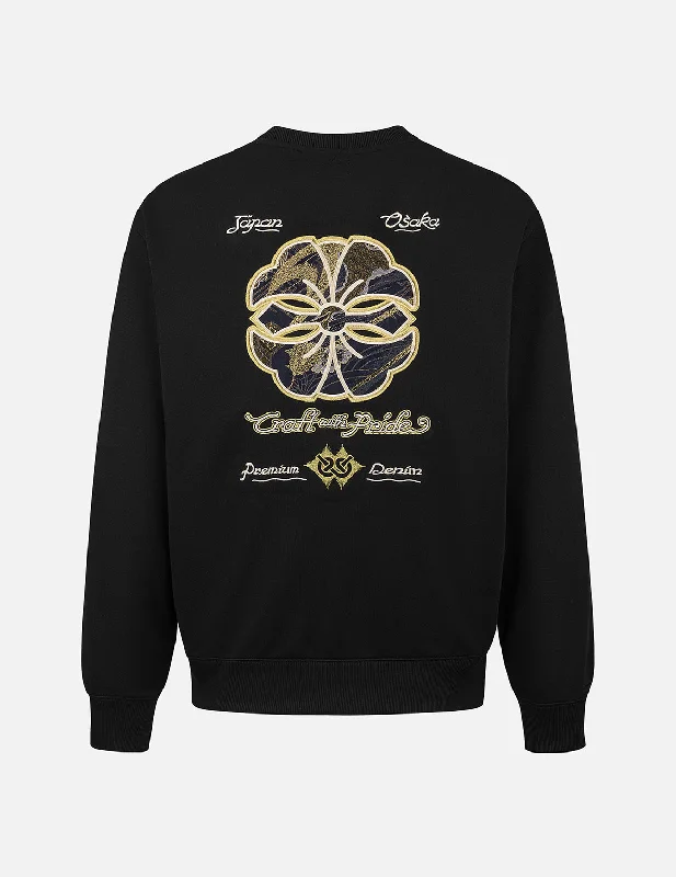 men's party sweatshirts-Kamon and Logo Brocade Applique Relax Fit Sweatshirts