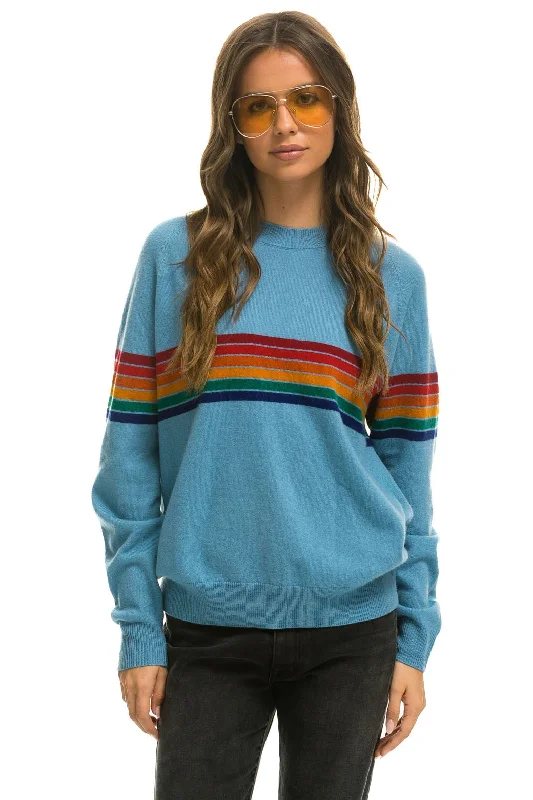 men's comfortable fit sweatshirts-RAINBOW STRIPE 6 UNISEX LIGHT CASHMERE SWEATER - OCEAN