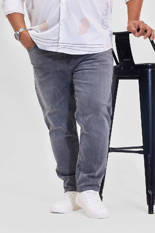 men's workout pants-Grey Mid Rise Slim Fit Plus Size Jeans