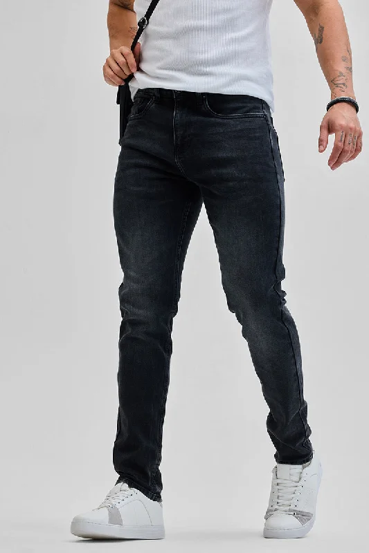 men's luxury trousers-Charcoal Grey Tapered Fit Jeans