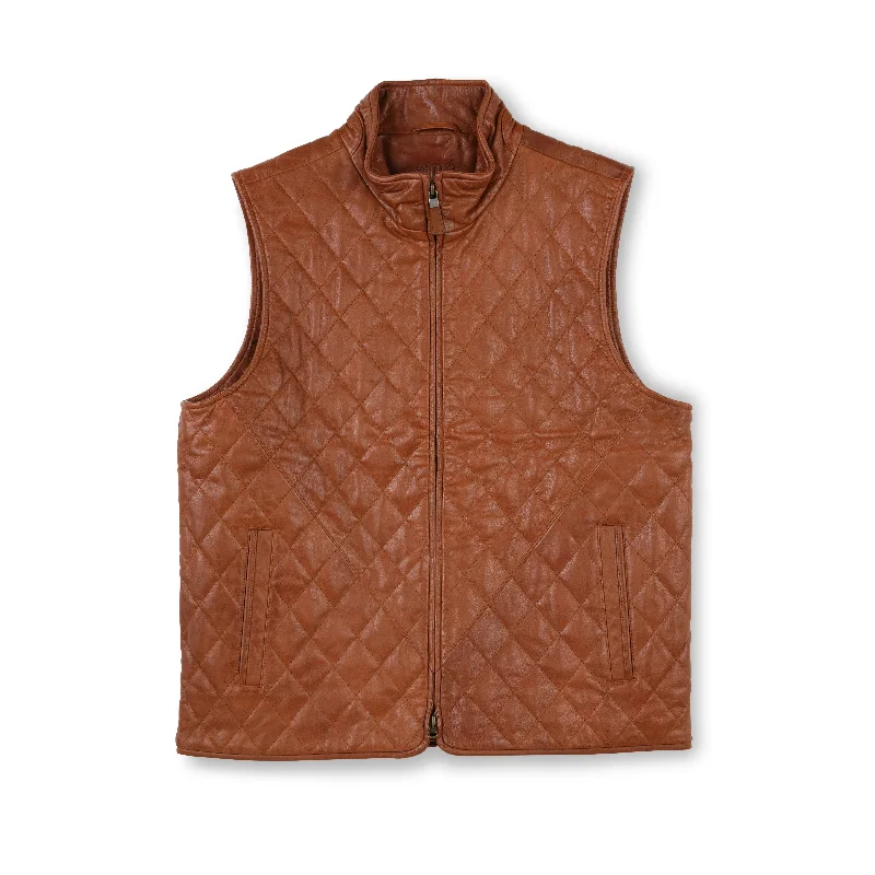 men's bold vests-Men's Leather Quilted Ranch Vest