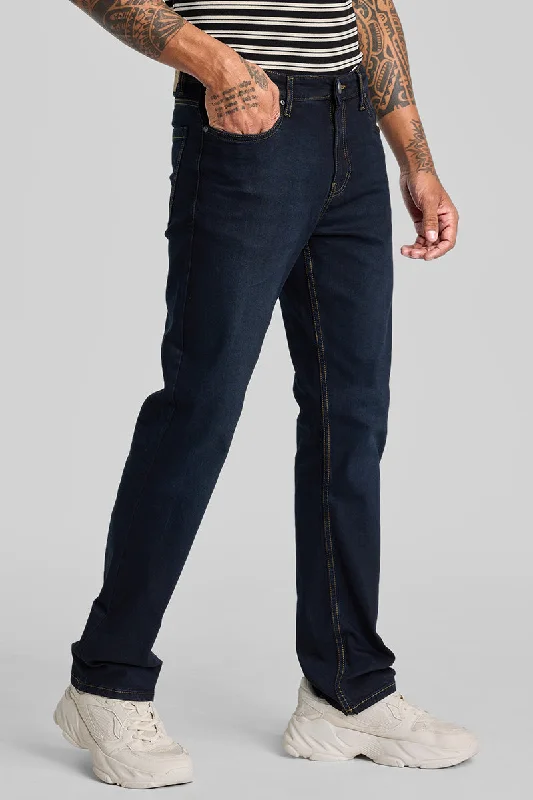 men's office trousers-Navy Straight Fit Jeans