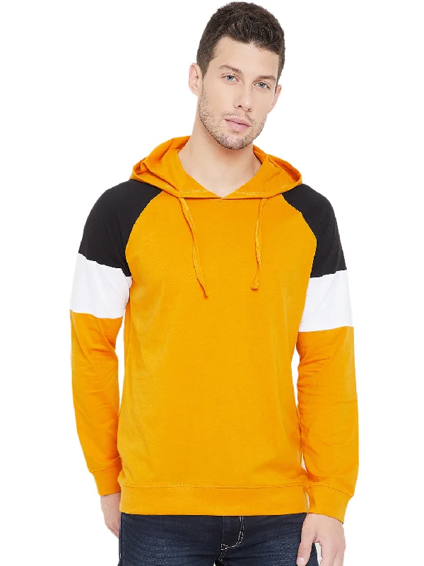 men's versatile hoodies-Yellow/Black/White Men Full Sleeves Hooded T-Shirt