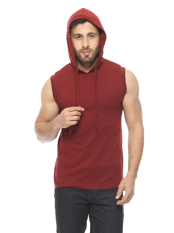 men's party hoodies-Maroon Sleeveless Hooded T-Shirt