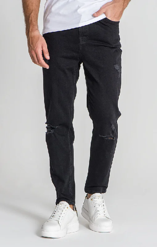 men's business pants-Black Ripped Carrot Leg Jeans