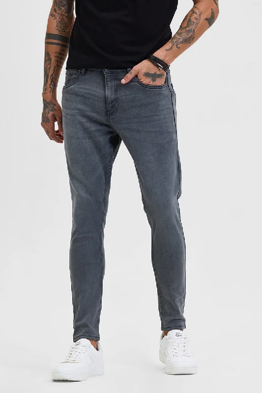 men's linen trousers-Grey Skinny Fit Jeans