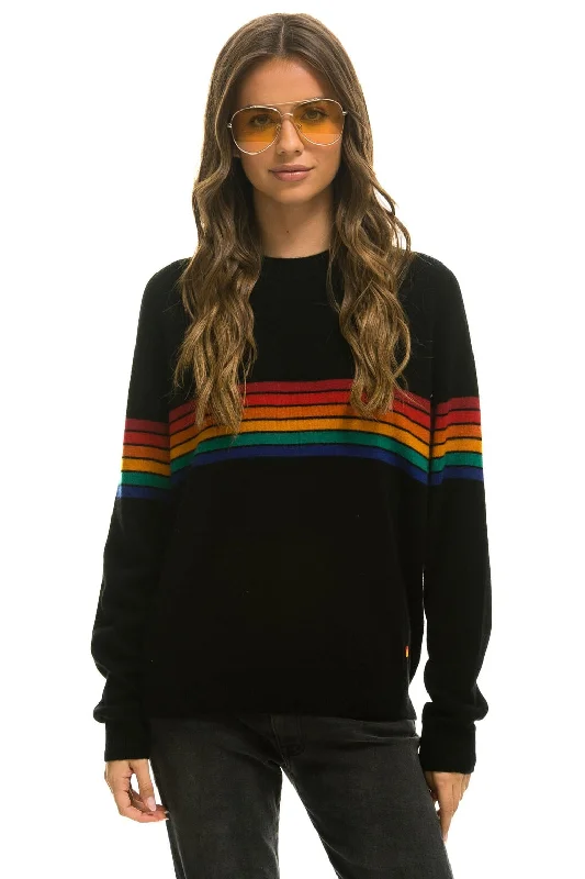 men's sun protection sweatshirts-RAINBOW STRIPE 6 UNISEX LIGHT CASHMERE SWEATER - BLACK