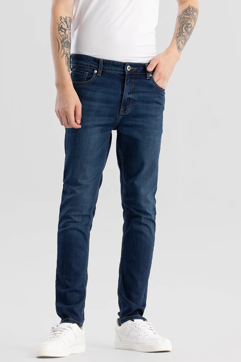 men's windproof trousers-Denity Slim Fit Navy Jeans