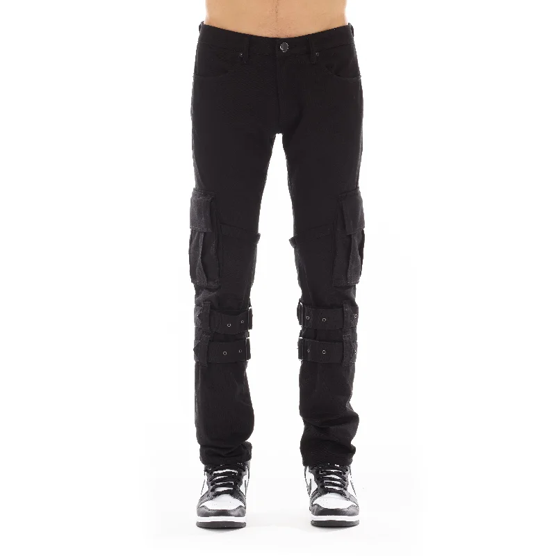 men's drawstring pants-CARGO JEANS IN BLACK