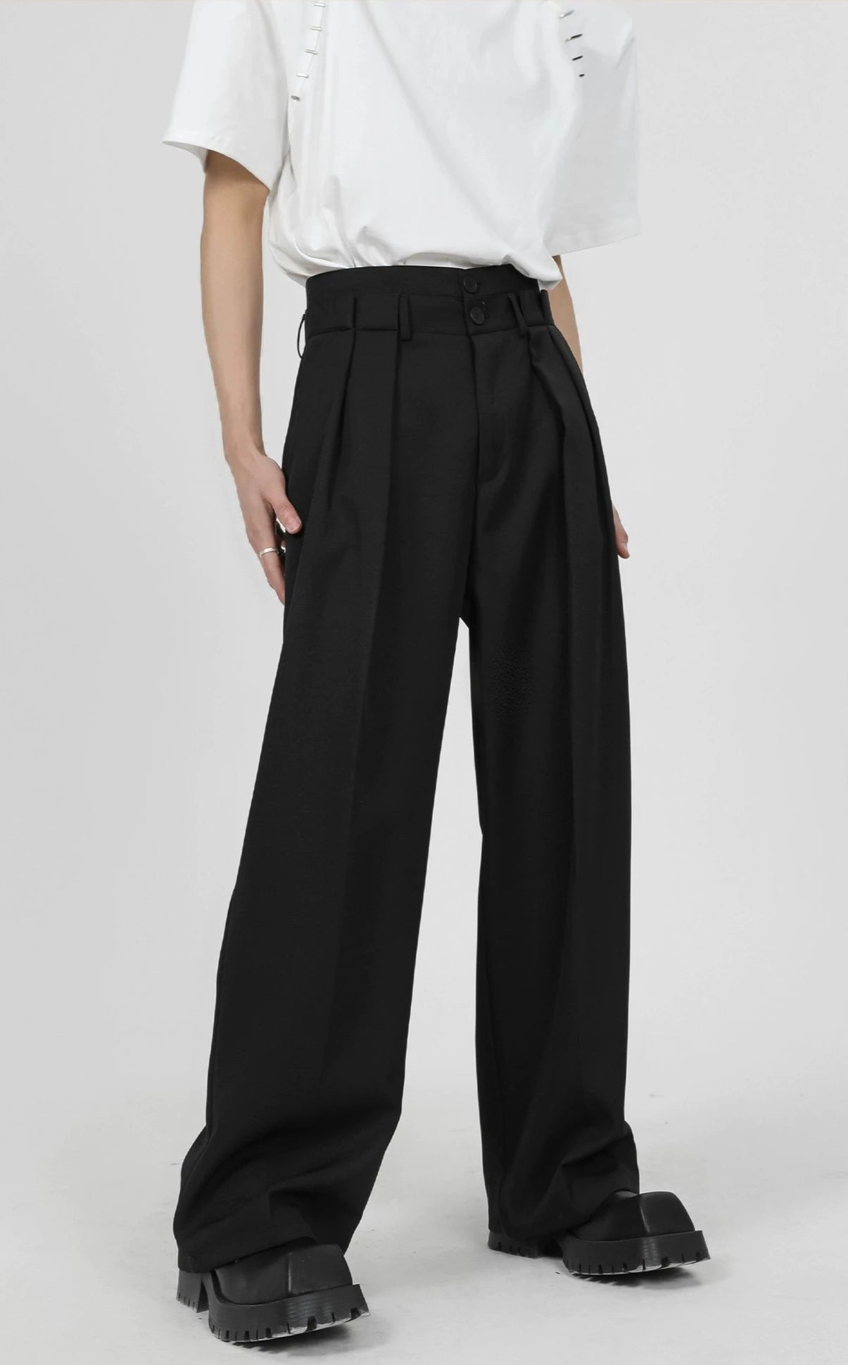 men's chino pants-High Waist Pleated Wide Leg Trousers