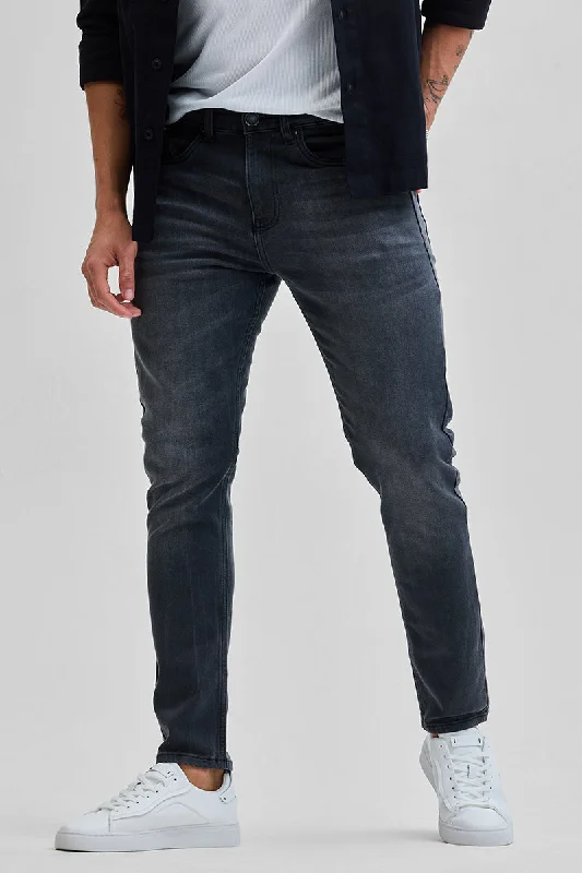 men's modern pants-Grey Tapered Fit Jeans