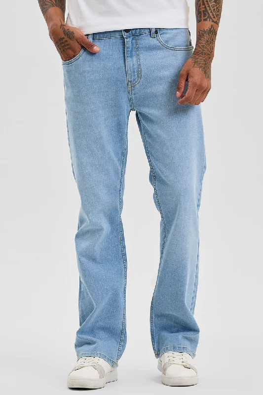 men's activewear pants-Light Blue Bootcut Jeans