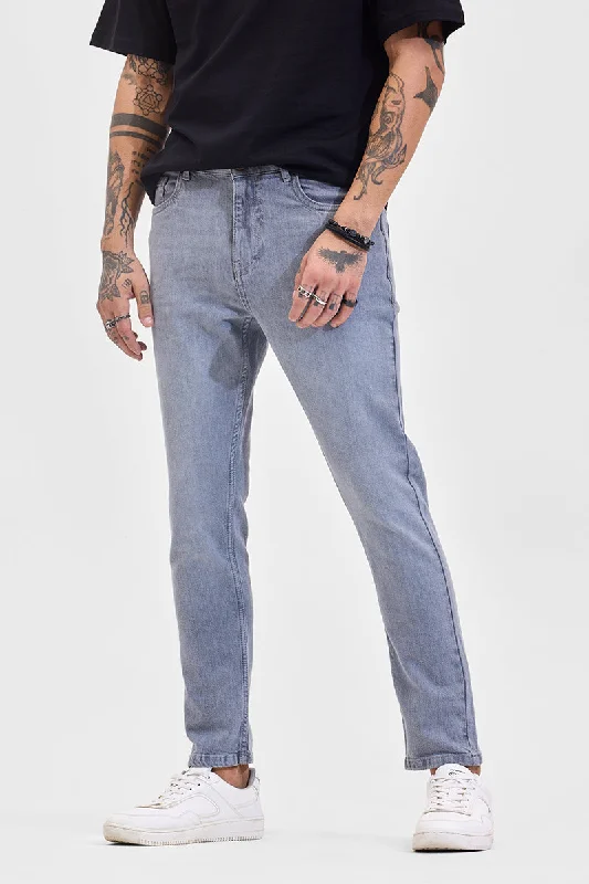 men's fishing trousers-Light Grey Mid Rise Slim Fit Jeans