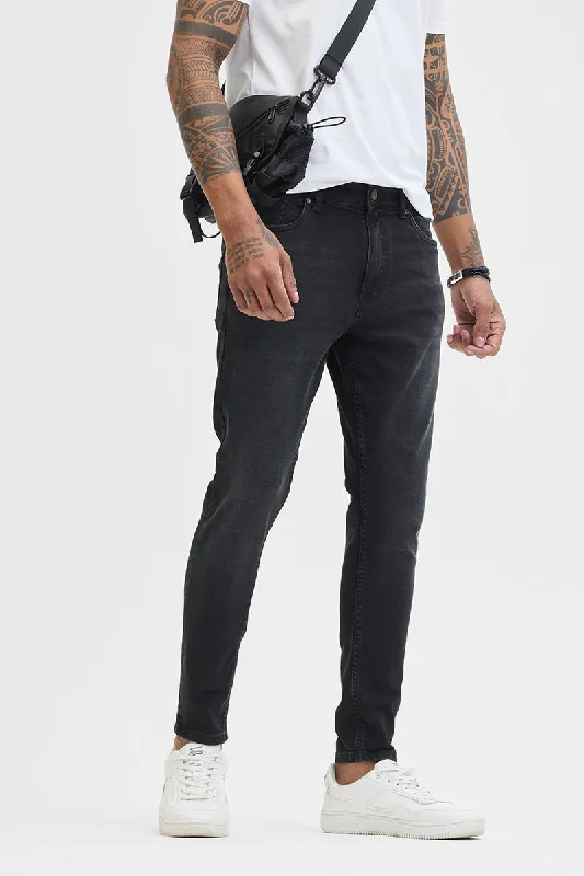 men's stylish pants-Black Skinny Fit Jeans