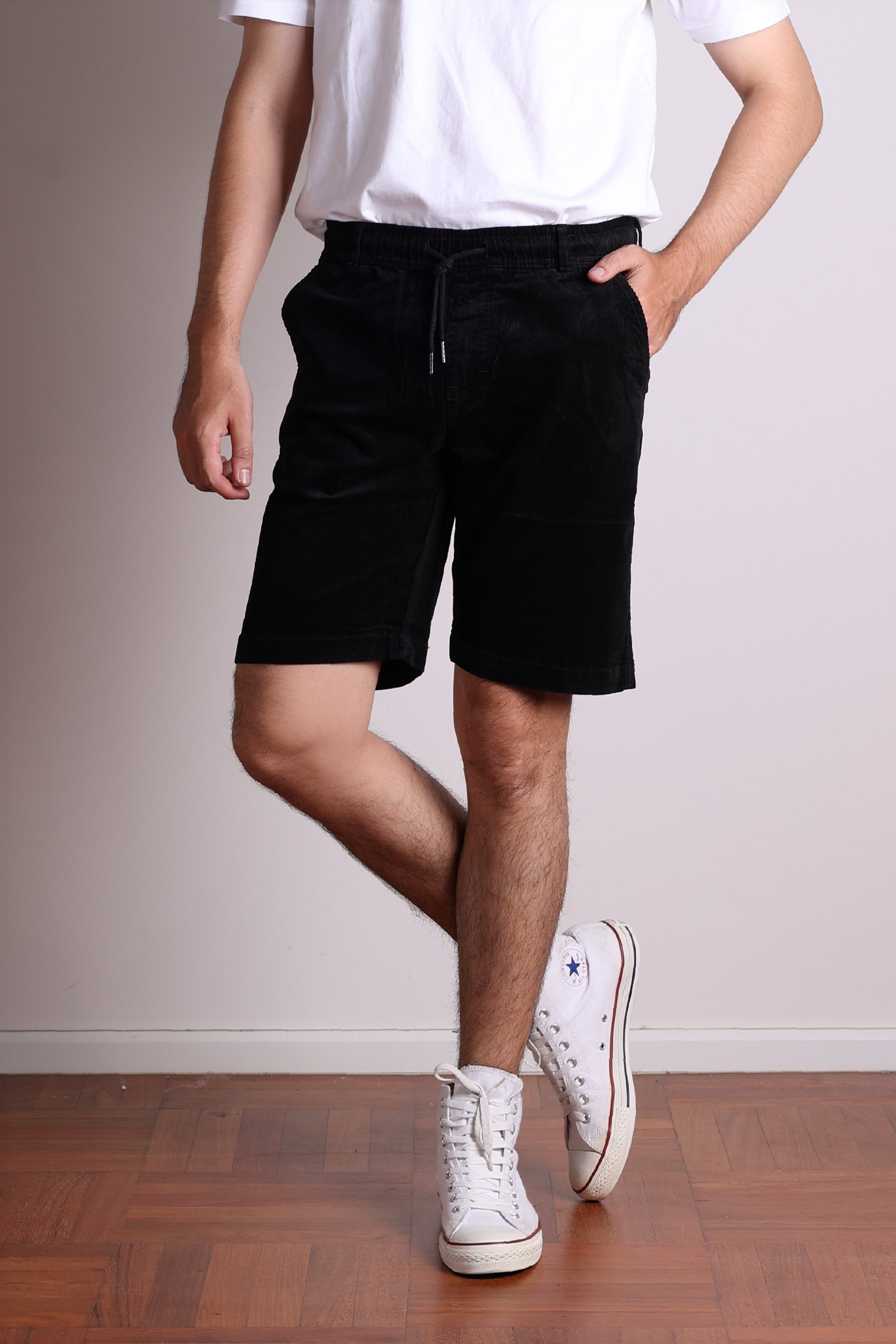 men's vibrant shorts-Jack Russel - Men Shorts - Handwerk JS-333/16 Slim Fit Corduroy Black