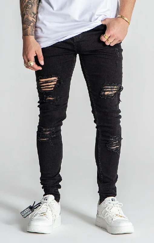 men's stylish fit pants-Black Core Destroyed Jeans