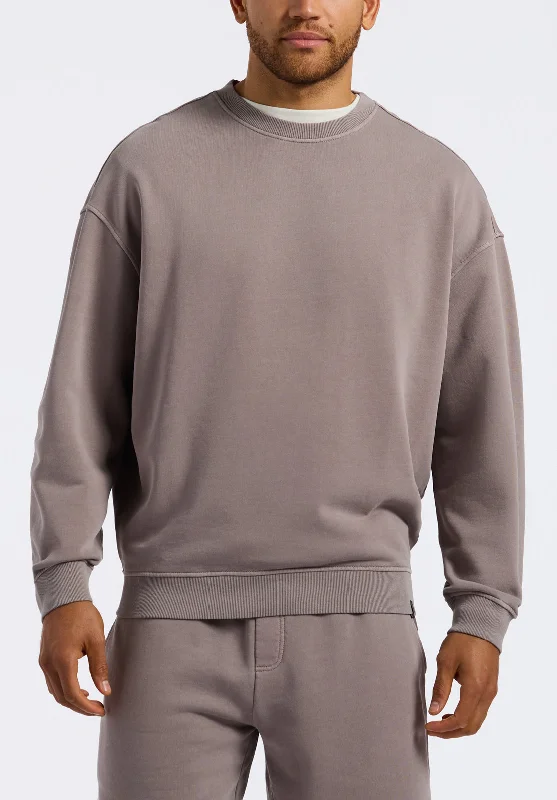 men's vibrant sweatshirts-Famke Men's Relaxed Crewneck Sweatshirt, Driftwood Brown - BM24541