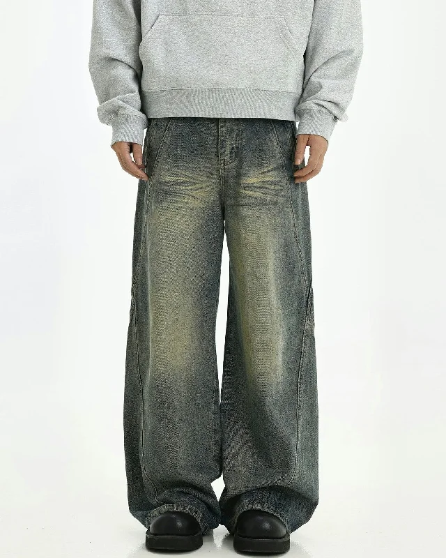 men's jogger pants-Vintage Wash Straight Leg Denim Jeans