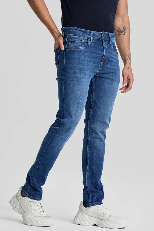 men's waterproof pants-Blue Tapered Fit Jeans