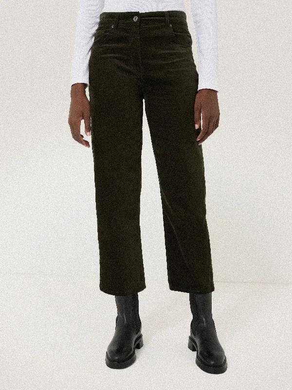 men's fall pants-Delmont Velvet Tapered Jean | Dark Green