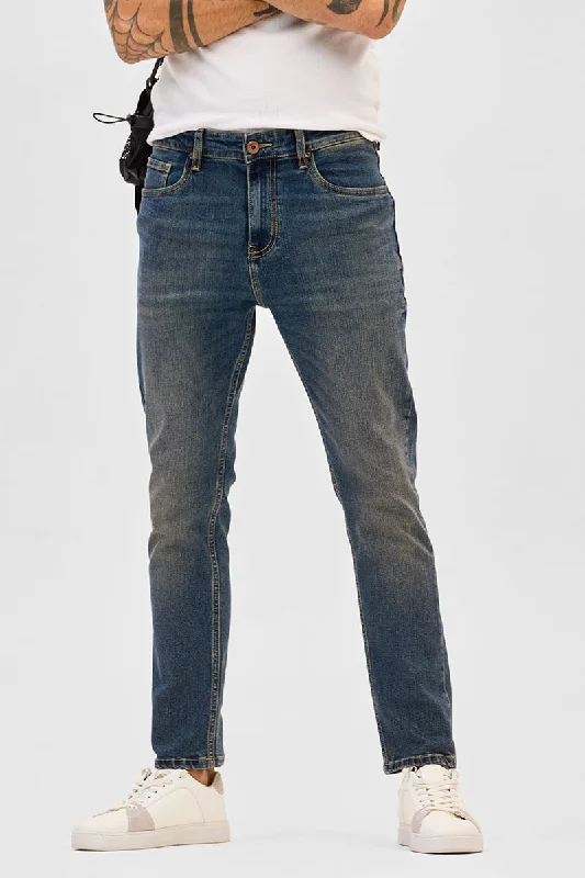 men's skinny pants-Navy Slim Fit Jeans