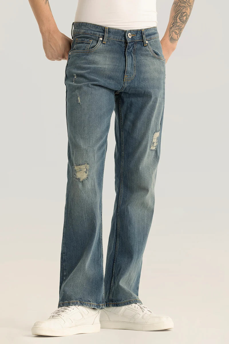 men's evening pants-Vanguard Blue Distressed Bootcut Jeans