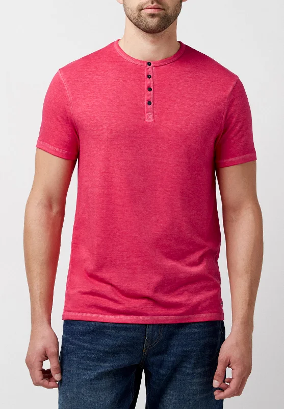 men's durable t-shirts-Kasum Men's Buttoned Henley T-Shirt in Fushia - BM23835