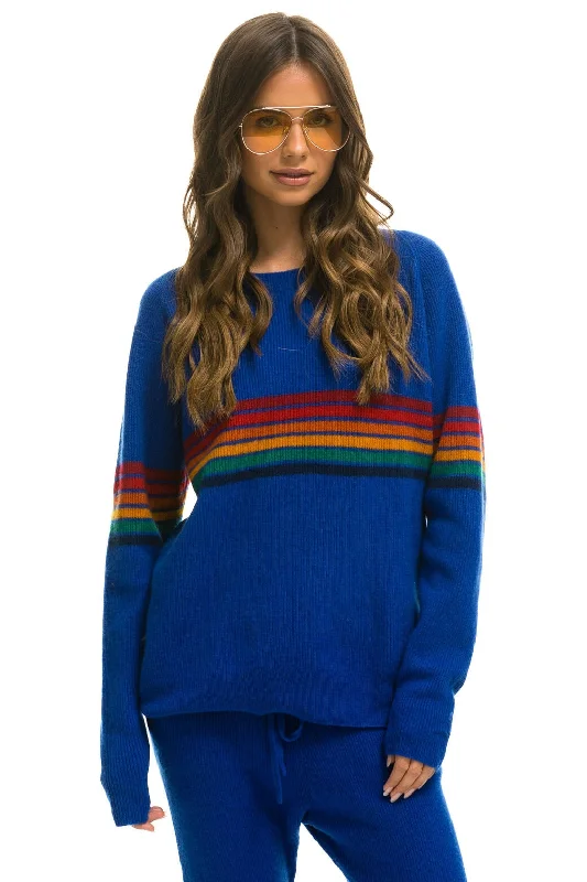 men's striped sweatshirts-RAINBOW STRIPE 6 UNISEX CASHMERE SWEATER	- LAPIS