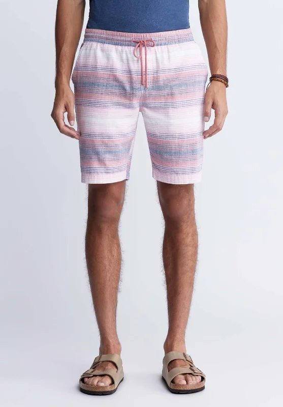 men's relaxed fit shorts-Hoggers Men's Striped Shorts in White & Pink - BM24349A