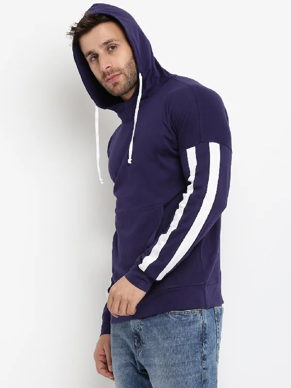 men's fall hoodies-Navy Stripe Hooded T-Shirt