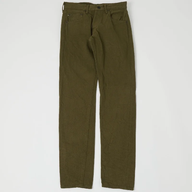 men's spring trousers-ONI 612-OLOL 'Warp and Weft' 12oz Regular Tapered Jean - Olive One Wash