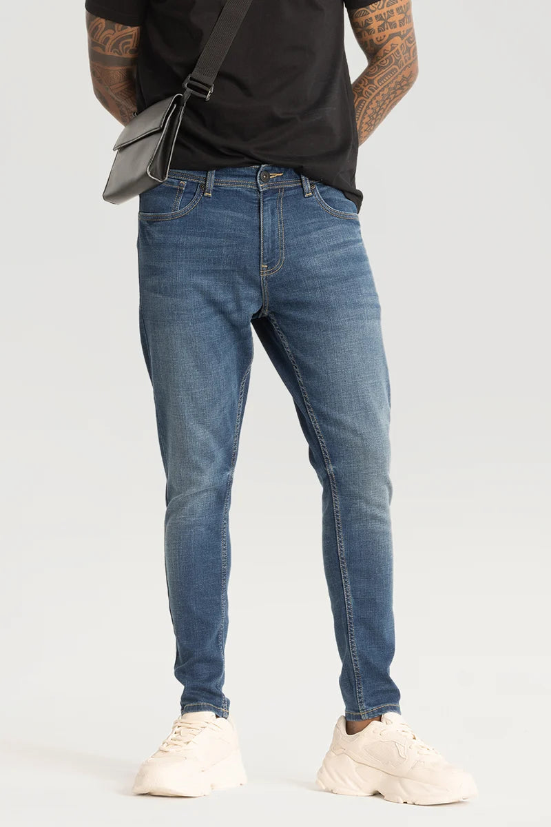 men's budget pants-Blue Plain Skinny Fit Jeans