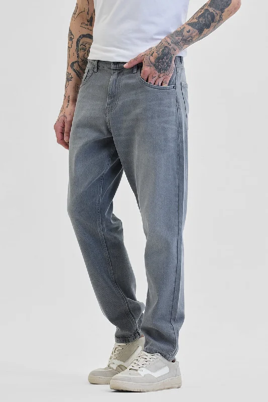 men's durable trousers-Light Grey Baggy Fit Jeans