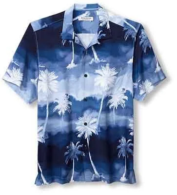 men's cool shirts-Tommy Bahama Men's Bahama Coast Palm Showers Camp Shirt - Glacier Blue