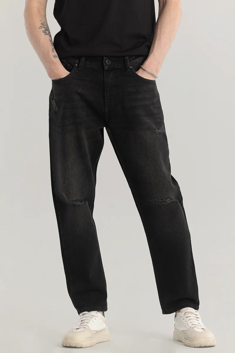 men's spring trousers-Rosal Black Plain Baggy Fit Jeans