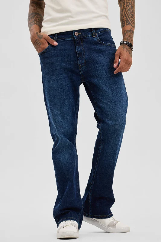 men's performance trousers-Navy Bootcut Jeans