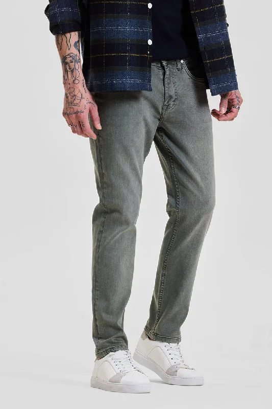 men's patterned trousers-Grey Slim Fit Jeans