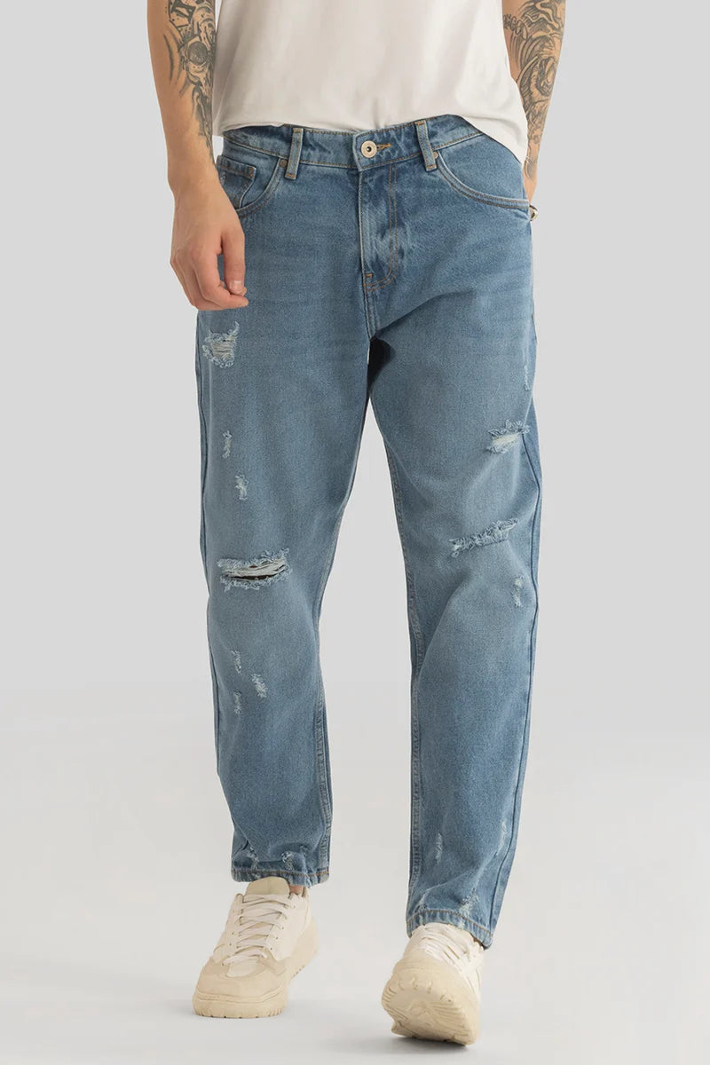 men's hunting pants-Vault Blue Distressed Baggy Fit Jeans