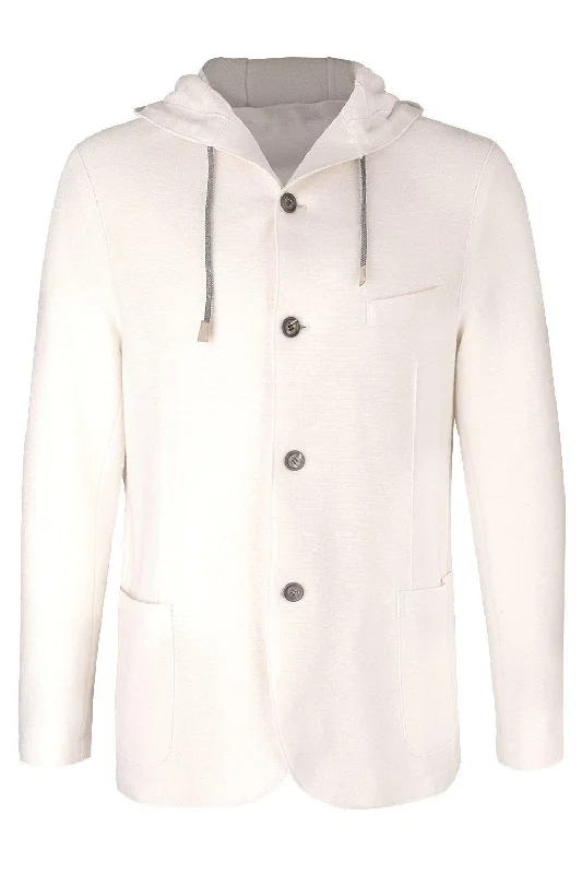 men's solid color jackets-Hooded Jacket - White