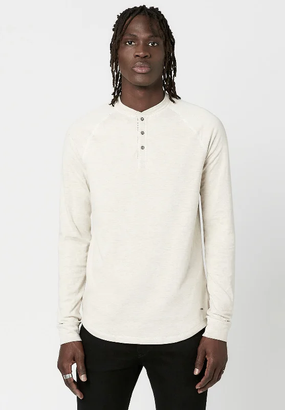 men's work t-shirts-Kariver Henley Long Sleeve Henley in Milk - BM23368