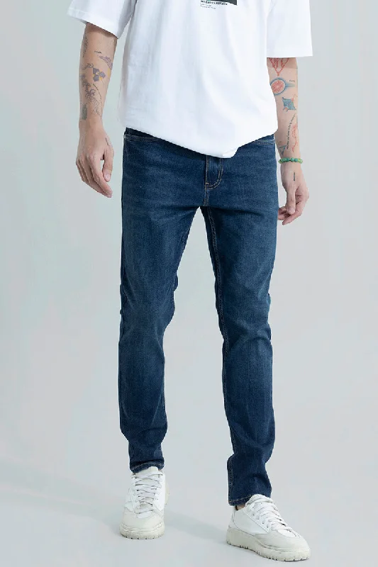 men's high quality pants-Trex Prussian Blue Slim Fit Jeans