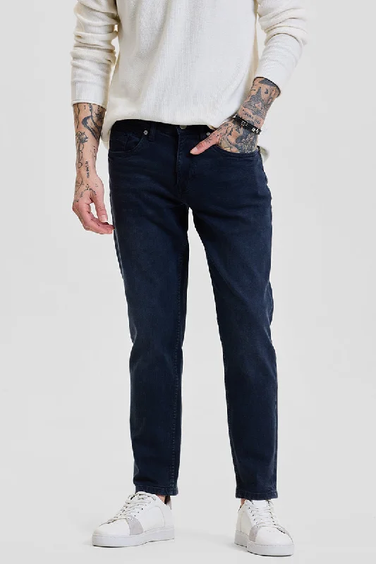 men's checked pants-Navy Slim Fit Jeans