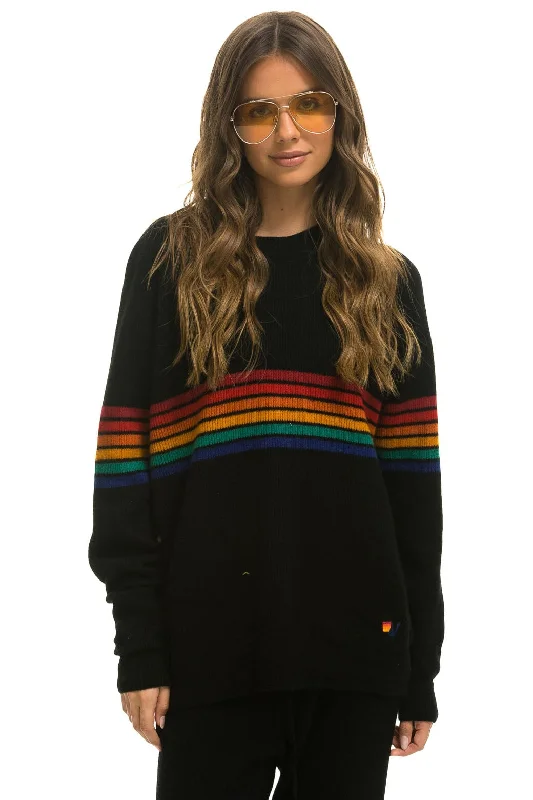 men's checked sweatshirts-RAINBOW STRIPE 6 UNISEX CASHMERE SWEATER	- BLACK