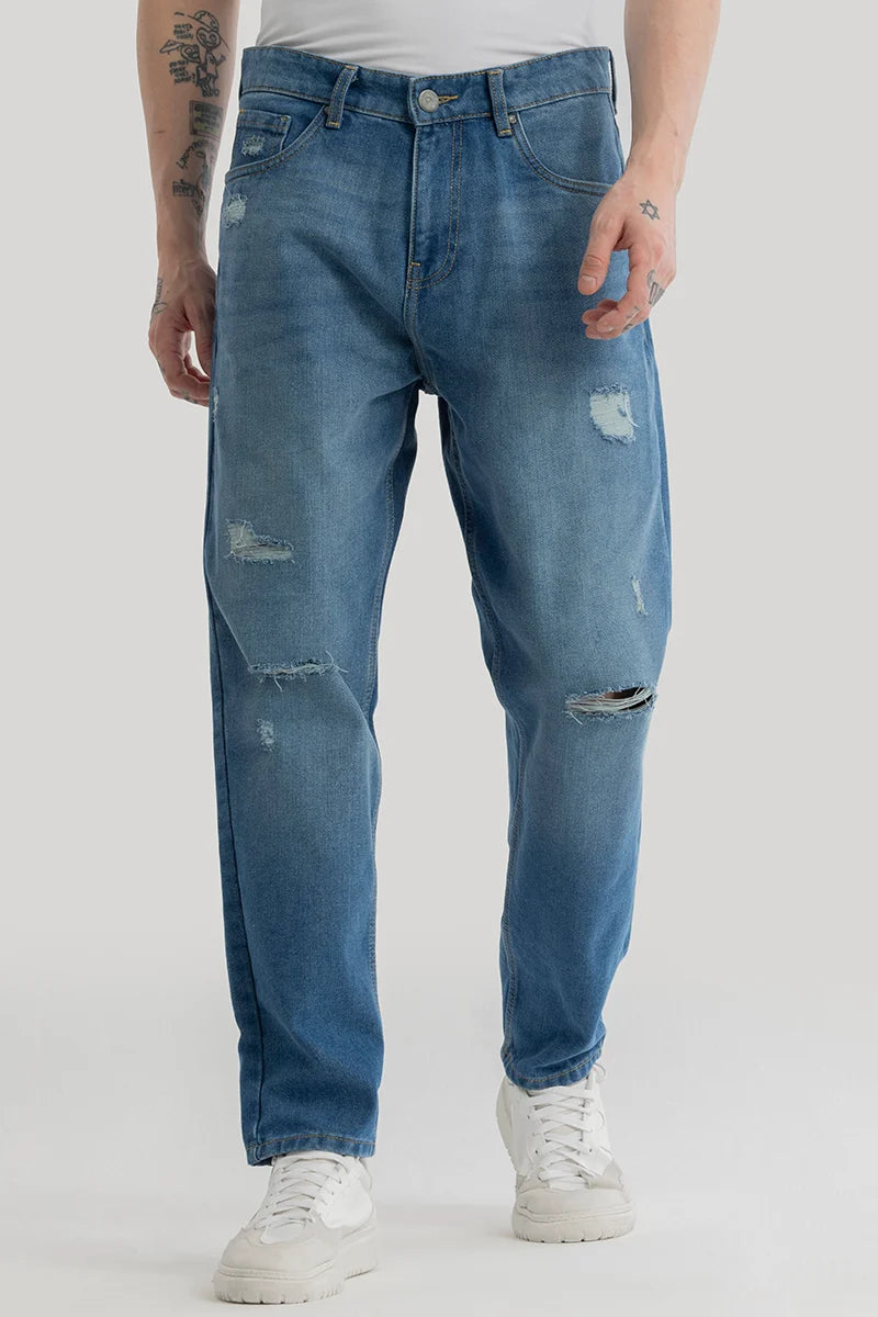 men's relaxed fit pants-Kirsten Blue Distressed Baggy Fit Jeans