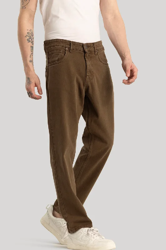 men's running pants-Loose Leisure Brown Baggy Fit Jeans