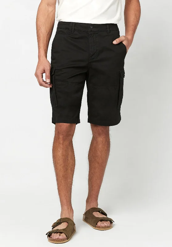 men's stylish shorts-Hortus Men's Cargo Shorts in Black- BM23587