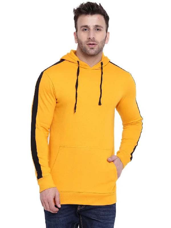 men's soft hoodies-Yellow/Black Full Sleeves Hooded Sweatshirt with Kangaroo Pocket